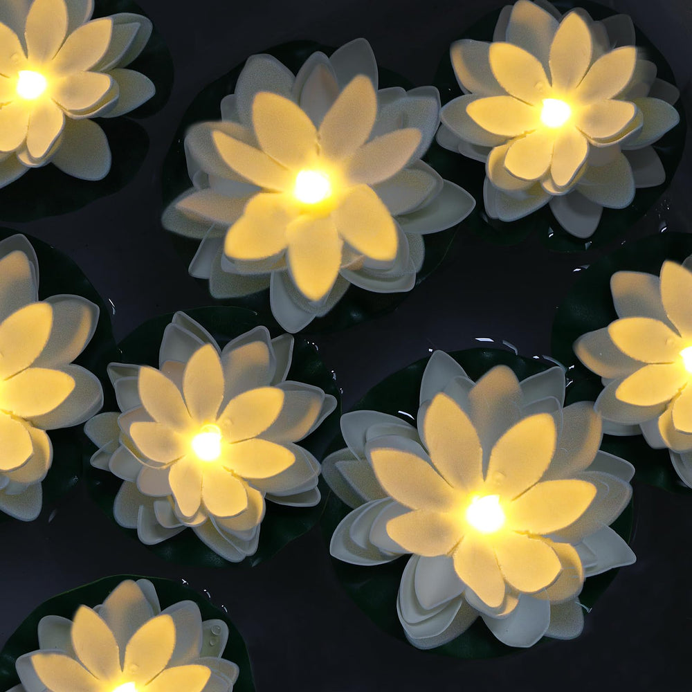 LACGO 12PCS Floating Lotus Lights, 6-inch and 5-inch, warm white