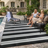 Lahome 6x9 outdoor rug in black and white stripes front view