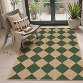 Lahome Checkered Easy Jute Outdoor Patio Rug front view in green