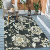 Lahome Floral Indoor Outdoor Rug 5x8ft black design front view
