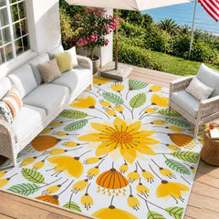 Lahome Floral Indoor Outdoor Rug 6x9ft Yellow front view