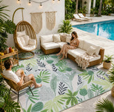 Lahome Leaf Indoor Outdoor Rug 6x9ft green floral design front view