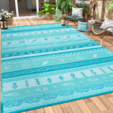 Lahome Outdoor Plastic Straw Rug 9'x12' blue front view