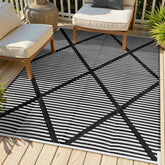 Lahome Outdoor Rug 6x9 black grey rectangular front view