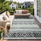Lahome Outdoor Rug 8x10 in Black and Grey front view