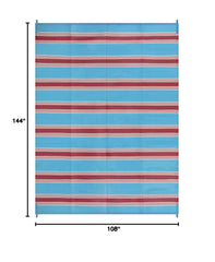 Lahome Outdoor Rug features blue and red stripes