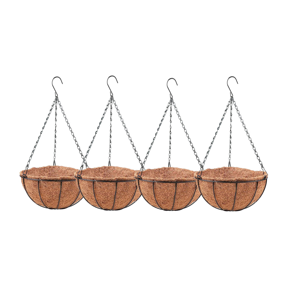 LáLáGreen 16-inch black hanging basket front view with coco liner
