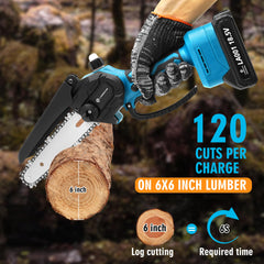 lambgear Mini Chainsaw side view with battery pack