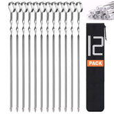 LANNEY 14-inch metal kebab skewers pack of 12 with storage pouch