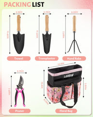 LANNIU gardening tools set including trowel, pruner, and hand rake