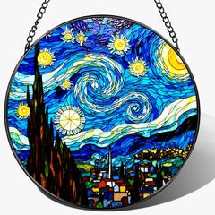 LAOWEIKI 8-inch Starry Night stained glass sun catcher front view