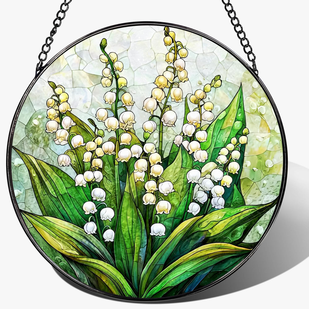 LAOWEIKI 8'' Lily of the Valley stained glass sun catcher front view