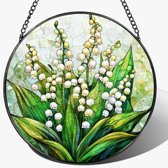 LAOWEIKI 8'' Lily of the Valley stained glass sun catcher front view