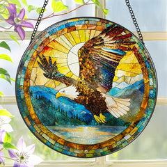 LAOWEIKI Bald Eagle Suncatcher front view showing vibrant stained glass