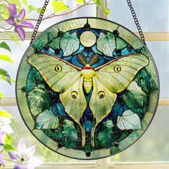 LAOWEIKI Luna Moth Suncatcher front view with vibrant colours