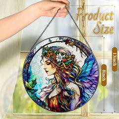 LAOWEIKI stained glass suncatcher with black metal frame