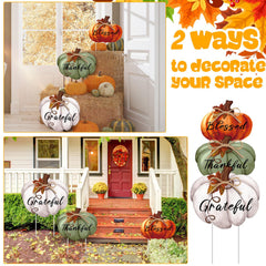 Large pumpkin yard sign from Geetery with 'Grateful' message