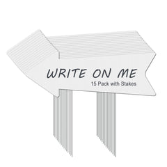 LARREEDE Blank Arrow Signs 15 Pack with 30 stakes, white background
