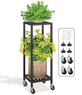 LASZOLA 2 Tier Plant Stand black metal front view