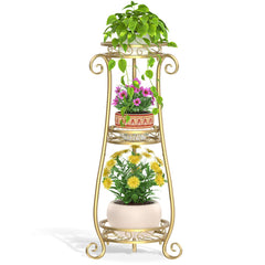 LASZOLA 3-Tier Metal Corner Plant Stand in Gold front view