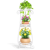 LASZOLA 3 Tier Metal Corner Plant Stand in white, front view
