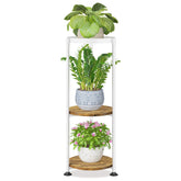 LASZOLA 3 Tier Plant Stand front view with white and brown finish