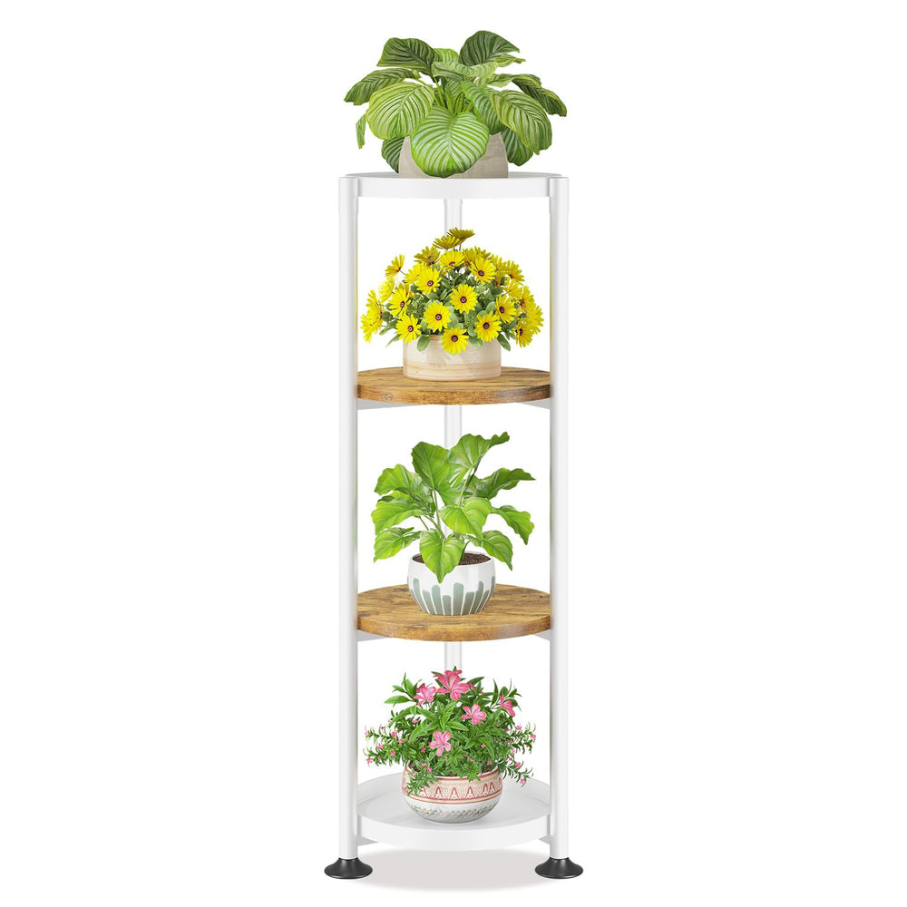 LASZOLA 4 Tier Plant Stand in Jet White-Brown, front view