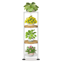 LASZOLA 4 Tier Plant Stand in Jet White-Brown, front view