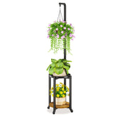 LASZOLA Hanging Plant Stand with two 11-inch trays, black finish.