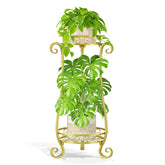 LASZOLA Metal Corner Plant Stand, Light Gold, front view