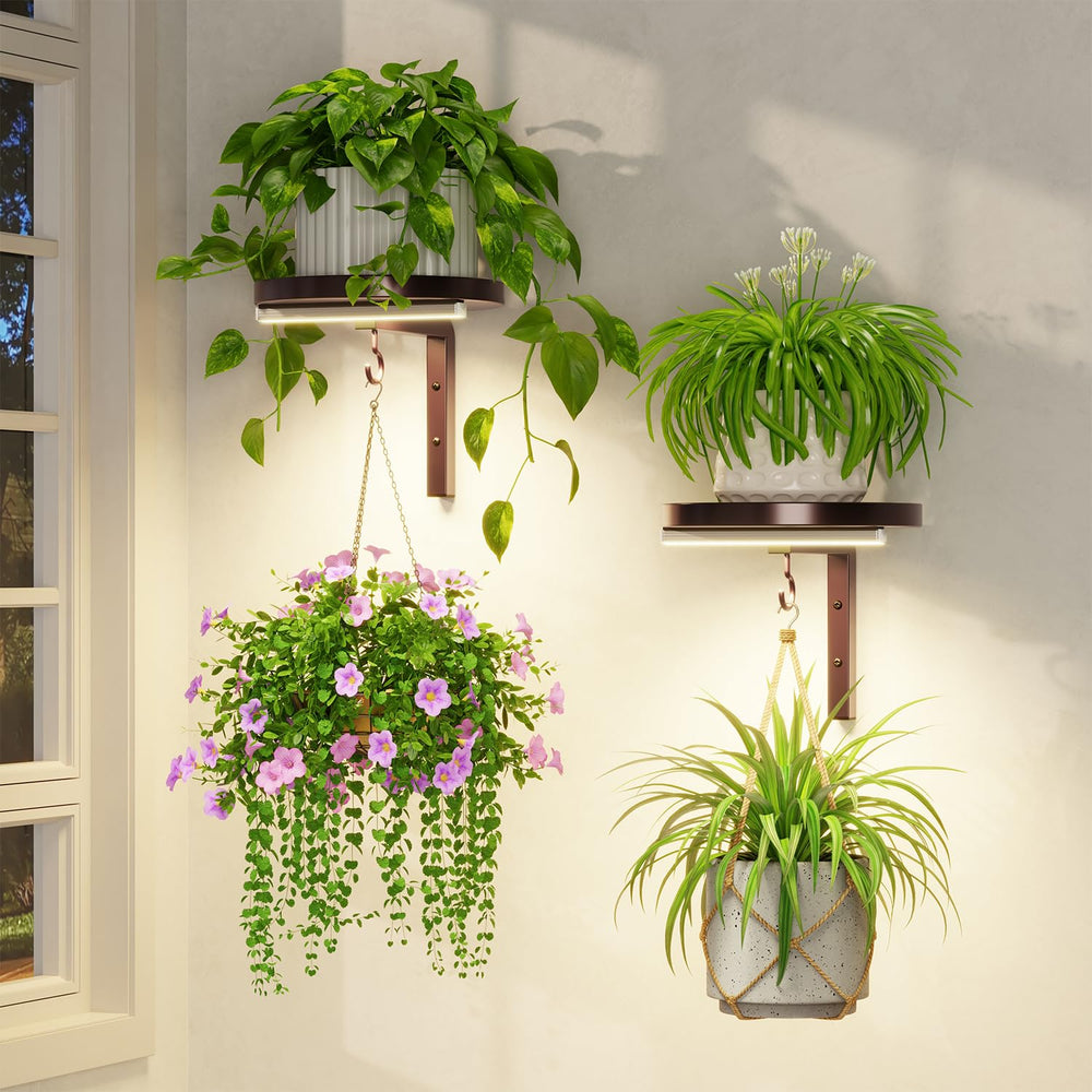 LASZOLA plant hanger holder shelf with two LED grow lights, bronze color