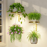 LASZOLA plant hanger with grow lights, gold finish front view
