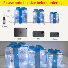 Lauzior Christmas Lighted Gift Boxes medium size with blue ribbon