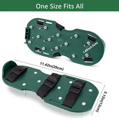 Lawn aerator shoes shown on a grassy surface