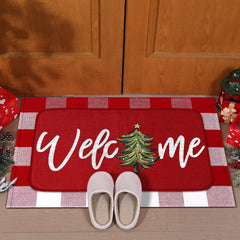 Layered doormat showing Christmas tree design and 'Welcome' message