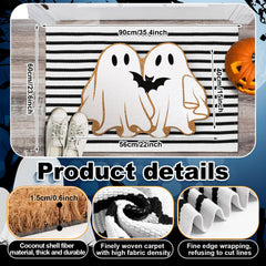 Layered Halloween doormat and striped rug