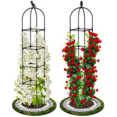 Lazzmonk Garden Obelisk Trellis front view with climbing plants