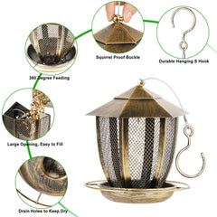 LBTING Hexagon Bird Feeder with mixed seeds inside