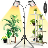 LBW Dual-Head Grow Light with Stand in a bright indoor setting