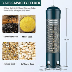 LCSEVEN bird feeder filled with seeds and perched birds