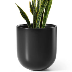 LE TAUCI 10 Inch Black Ceramic Plant Pot front view