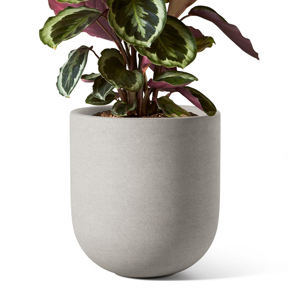 LE TAUCI 8 Inch Ceramic Plant Pot in Neutral Gray, front view