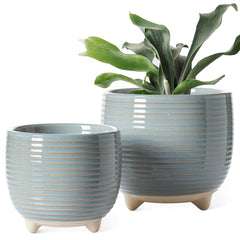 LE TAUCI ceramic plant pot set, 6.4 inch and 5.1 inch sizes in reactive glaze gray