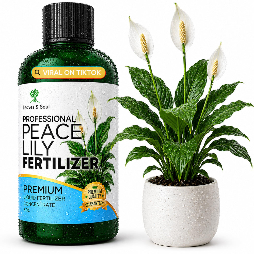 Leaves and Soul Peace Lily Fertilizer 3-1-2 8 oz bottle front view