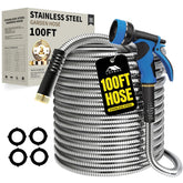 Lefree 100ft Metal Garden Hose silver model coiled