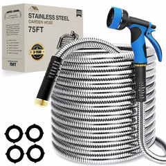 Lefree 75ft metal garden hose silver front view