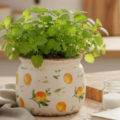 Lemon Ceramic Planter showing drainage hole and vibrant colour