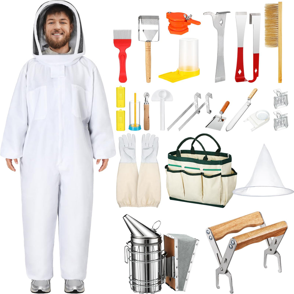Leriton 30 Pcs Beekeeping Starter Kit with protective suit and tools