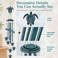 LESES Sea Turtle Wind Chime side view with aluminum tubes