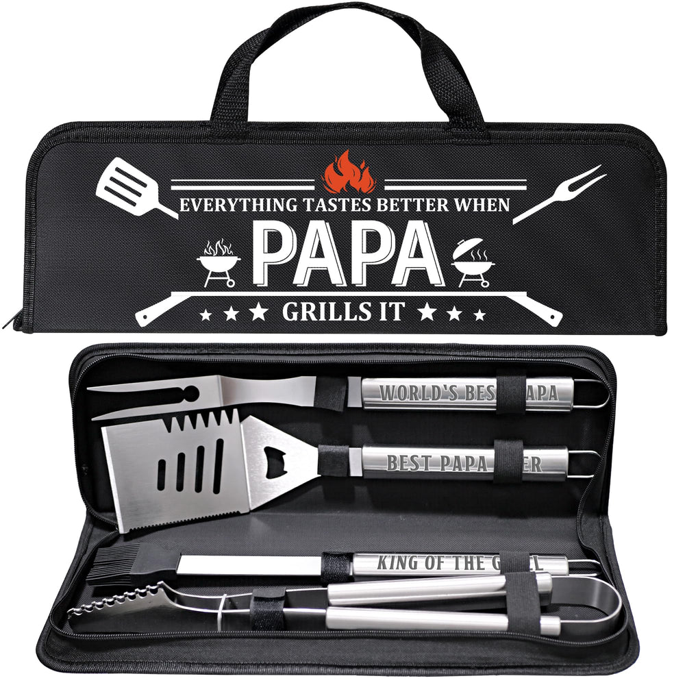LEWARAN BBQ Grill Tools Set black stainless steel tools in case